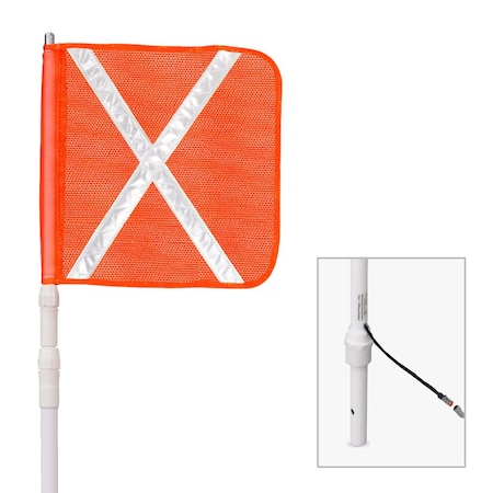 Safetywhips Warning Whip Telescoping Whip with Flag, White Whip, Orange Flag, White Reflective X, 79 Length TW11D-XW