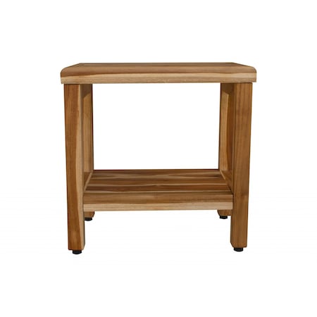 Homeroots 18" Contemporary Teak Shower Stool Or Bench With Shelf In Natural Finish 376749