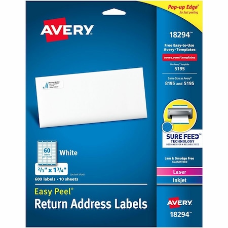 Avery Easy Peel Address Labels, PK600 18294
