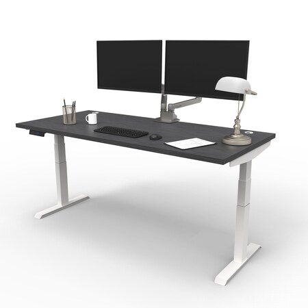 We'Re It Electric Sit Stand Desk, 46.25 H, 30 W X Laminate wood, metal, White, Burnt Strand VL23WH7230-6307