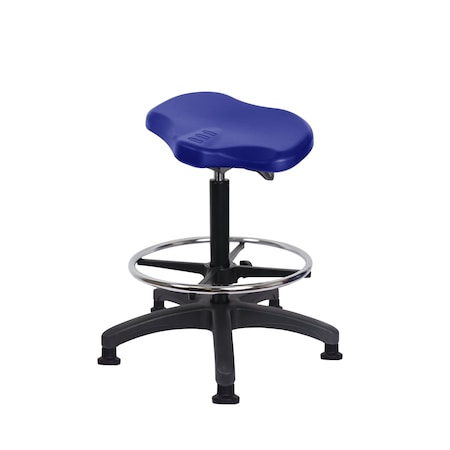 Blue Ridge Ergonomics Polyurethane Ray Sit-Stand with Chrome Foot Ring in Blue Polyurethane PRPHBST-RG-CF-RG-BLU