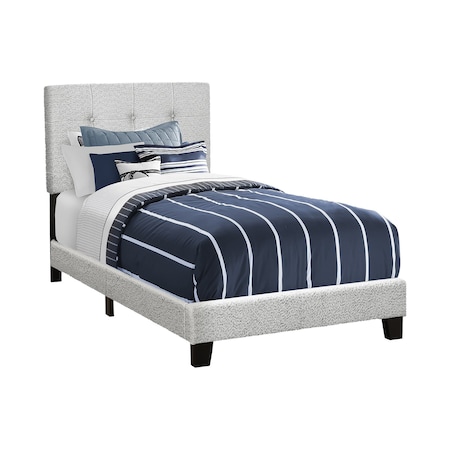 Monarch Specialties Bed, Twin Size, Upholstered, Frame Only, Bedroom, Juvenile, Youth, Light Grey Boucle, Transitional I 5801T