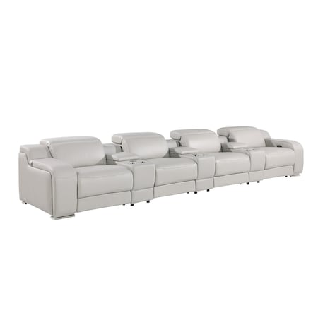 Homeroots 169" Light Gray Italian Leather Reclining USB Sofa 632874