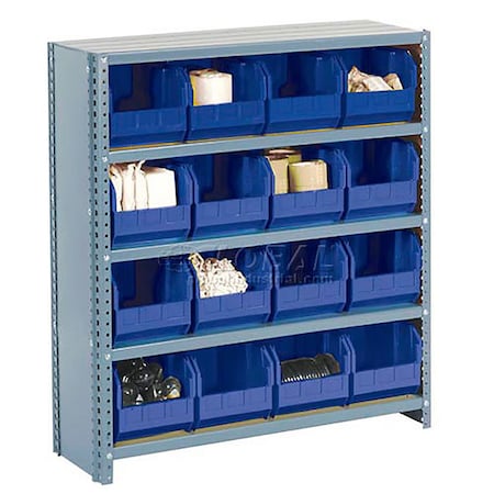 Global Industrial Steel Closed Shelving - 28 Blue Plastic Stacking Bins 10 Shelves - 36x18x73 603271BL