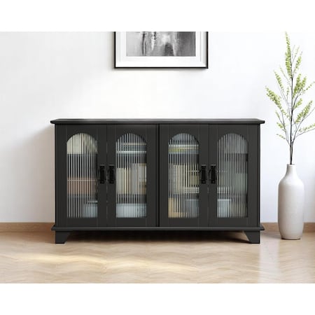 Homeroots 45" Black Glass And Wood Enclosed Storage TV Stand 564938