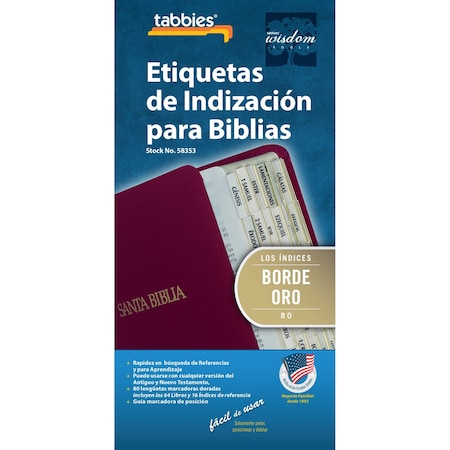 Tabbies BIBLE INDEXING TABS- SPANISH CLASSIC OT & NT, 80 GOLD-EDGED TABS, 1"L-1/4" EXT, 10 PKS/BX, 10PK 58353