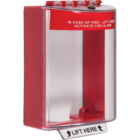 Safety Technology International Pull Station Guard, Polycarbonate, Surface Mount, 5 1/2 in W x 8 1/8 in H x 4 in D, Red STI-13210FR