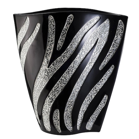 Homeroots 14" Black And Silver Striped Wavy Polyresin Table Vase 468943