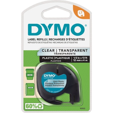 Dymo LetraTag Plastic Labels with Black Text on Clear Label 16952