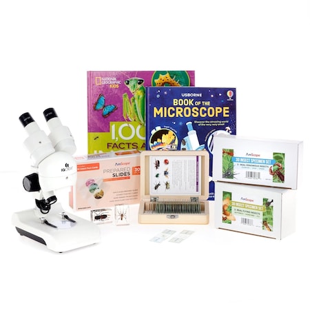 Amscope Kid's Genuine Insect Discoverer Set featuring Deluxe All-In-One Stereo Microscope, Ultimate Insect E KVB-INST-122-DIS