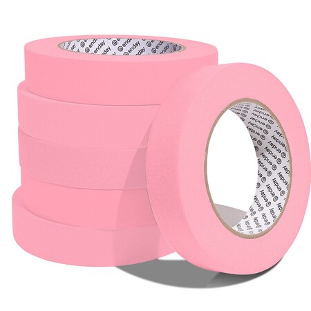 Enday Masking Tape, 1" x 60 Yards, Pink, 6PK 8153-6