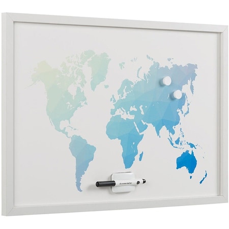 Mastervision World Map Magnetic Dry-Erase Board, White MDF Frame, 24" X 36" MM07450660