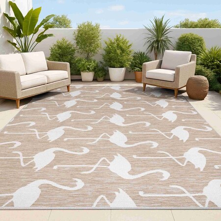 Jonathan Y Liana Casual Coastal Flamingos Two-Tone Beige/White 8 ft. x 10 ft. Indoor/Outdoor Area Rug TSN401A-8