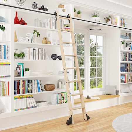 Quiet Glide 8.06 ft. Maple Sunburst Wheel Black Rolling Hook Removable Ladder, 12 ft. Rail QG.510-8MA-12-H.08