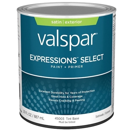 Valspar Expressions Select 4500 Latex Paint, Acrylic Base, Satin Sheen, Tint Base, 1 qt 028.0045003.005