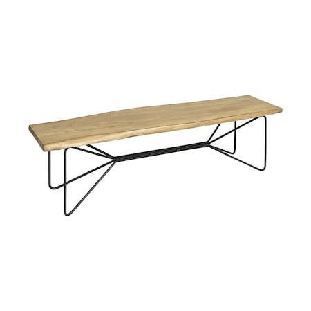Homeroots 66" Natural and Black Solid Wood Live Edge Bench 606731