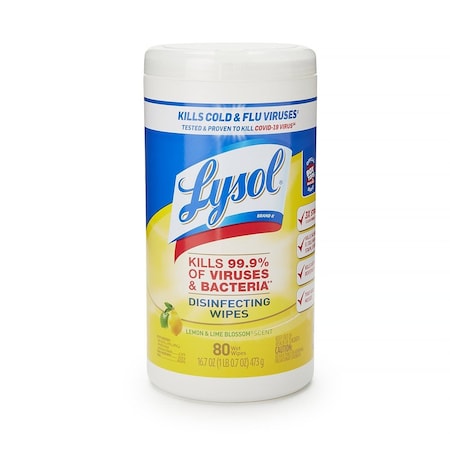 Lysol Surface Disinfectant, Cleaner, Manual Pull Wipe, 80 Per Can, Lemon Lime Blossom Scent, 6PK RAC77182CT