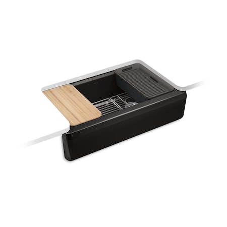 Kohler Riverby 35-3/4 undermount single-bowl farmhouse workstation kitchen sink Black Black 24564-PC-7