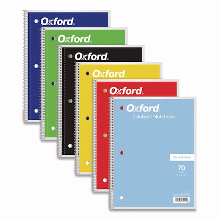 Oxford Coil-Lock Wirebound Notebooks, 3-Hole Punched, 1-Subject, Medium/College Rule, Randomly Assorted 65022