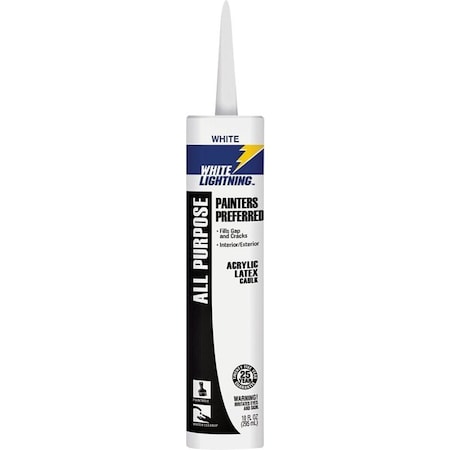White Lightning Caulk, Acrylic Latex Base, White, -30 to 180 deg F, 10 fl-oz, Cartridge W13000010