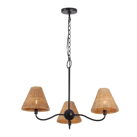 Jonathan Y Grady 27" 3-Light Coastal Farmhouse Adjustable Swooping Arm Metal w/Hand-Woven Rattan Shades LED Cha JYL9559C