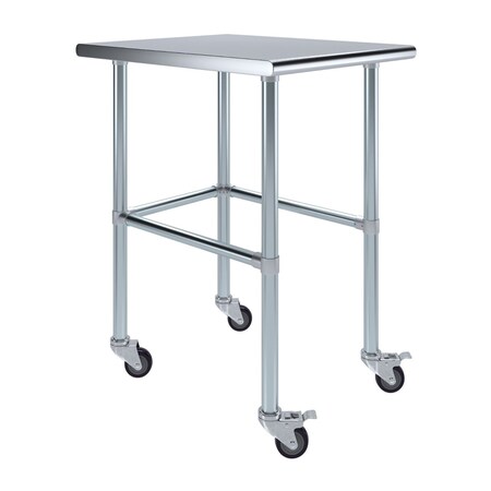 Amgood 30in D x 24in L Stainless Steel Open Base Table, 3in Casters AMG WT-3024-RCB-WHEELS-Z