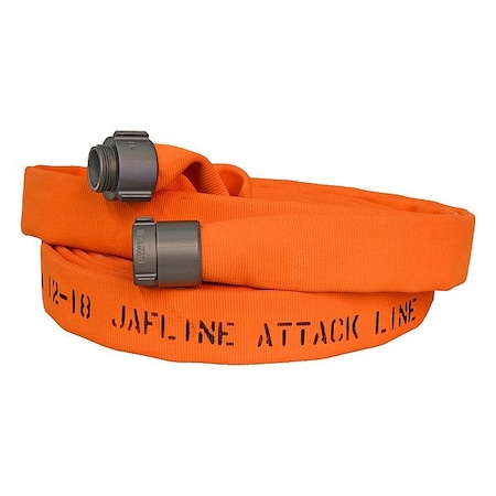 Jafline Fire Hose, Double Jacket, 3 in Hose Inside Dia., Polyester Hose Tube, Male x Female Fitting A JL300O100-NH250