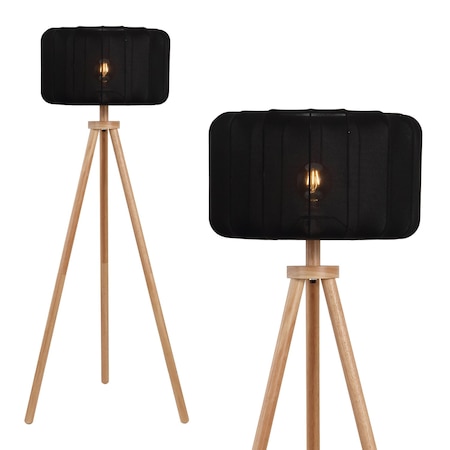 Jonathan Y Adriel 52" Mid-Century Modern Tripod Wood w/Ribbed Cocoon Pumpkin Shade LED Floor Lamp, Black/Light B JYL4201C