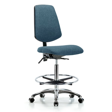 Blue Ridge Ergonomics Fab Hi Bench Chair, Med, Bk, CF, Cast, Blu, No Arms, 26" to 35-1/2" Height, Blue BR-FHBCH-MB-CR-T0-A0-CF-CC-F43