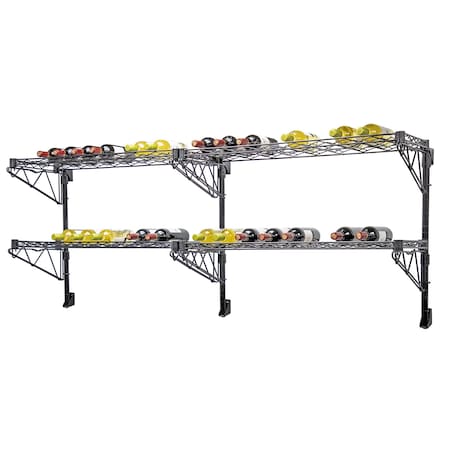 Quantum Storage Systems 54in SINGLE POST WALL MOUNT CANTILEVER 4 WINE SHELF KIT 14x36 BLACK WC54-1436WBK-4