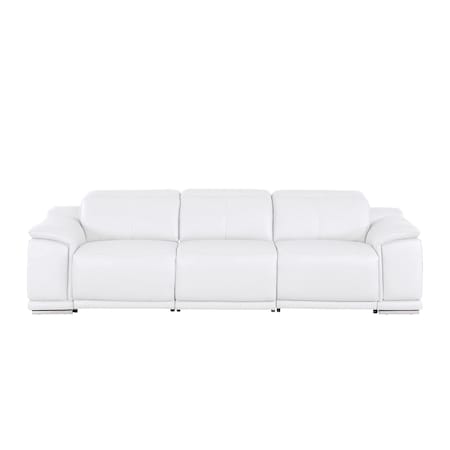 Homeroots 107" White Top Grain Leather Reclining USB Sofa 643697