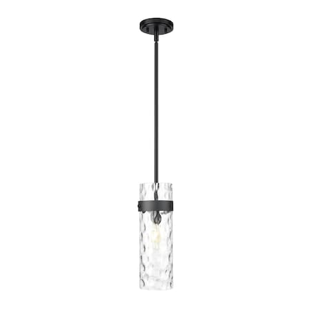 Z-Lite Fontaine 1 Light Pendant, Matte Black/Clear Water, 5.75 In W x 15 In H 7002P5-ROD-MB