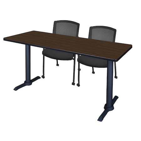 Regency Kobe T-Base Training Seminar Table W/ 2 Knight Mesh Chairs, 66 in W, 24 in L, Neo Walnut MTRCT6624NW56CBK