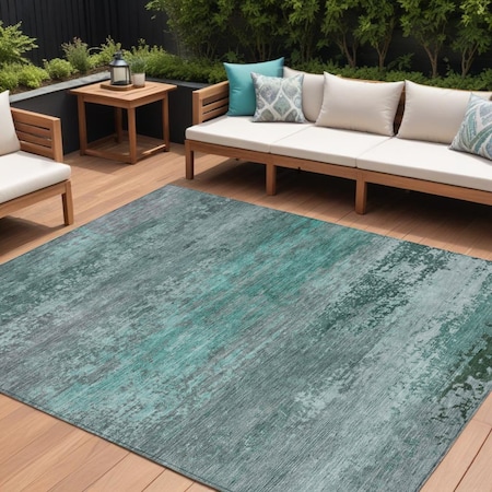 Homeroots 9' X 12' Teal Blue Gray And Pale Aqua Abstract Washable Indoor Outdoor Area Rug 630859