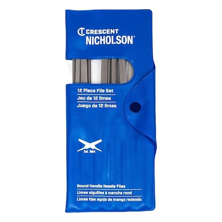 Crescent Nicholson File Set, 12PC, 6.25in, Needle, Cut 4, Pouch 37767