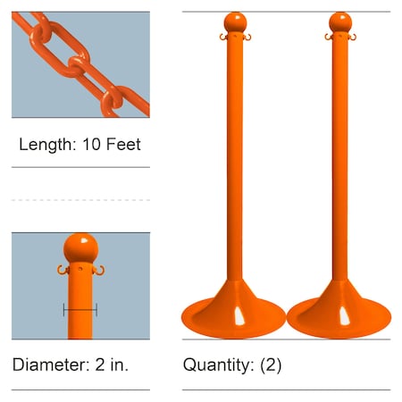 Mr. Chain Safety Orange Light Duty Stanchion & Chain Kit (2-Pack) 71012-2