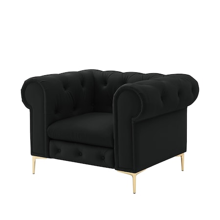 Homeroots 34" Black And Gold Faux Leather Tufted Chesterfield Chair 533906