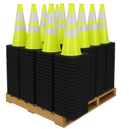 Traffic Kontrol 36in Traffic Safety Cone - 10Lbs - Lime - 6in +4in Hi Intensity Reflective Collars - 130PC, 130PK TKTC-36-10-LM-2C-130