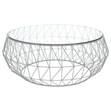 Leisuremod Malibu Modern Round Glass Top Coffee Table with Metal Base, Grey MD39GR