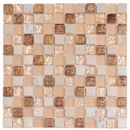 Apollo Tile Beige 11.7 in x 11.7 in Glass, Resin, Stone Glossy Floor and Wall Mosaic Tile 4.75 sqft/case, 5PK APLBDA882321A