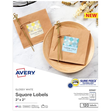 Avery Multipurpose Label, 2" Label W, 12 Labels per Sheet White 22565