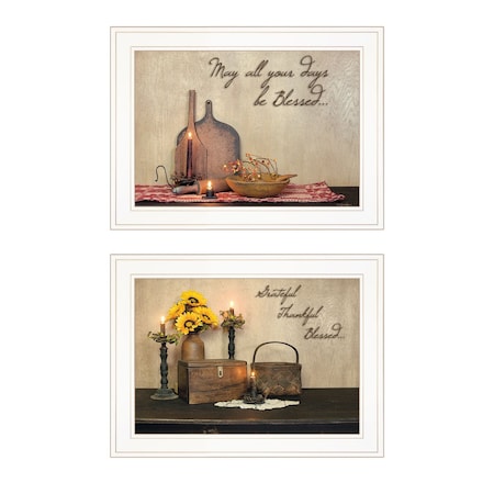 Homeroots Set Of Two Twice Blessed 1 White Framed Print Wall Art, 2PK 407090