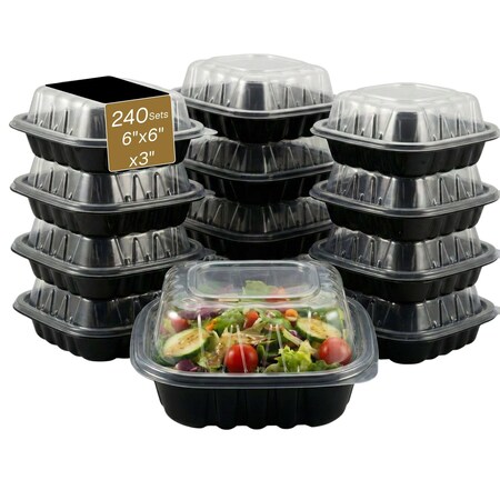 Eco Harmony Products Food Storage, Serving Tray with Vented Lid, Translucent, 6" x 6", 240PK 804561