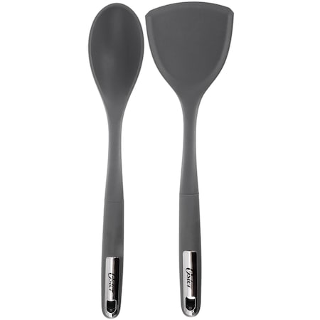 Oster Ridgecrest 2 Piece Silicone Kitchen Tool Serving Spoon and Turner Set in Gray 143732.02