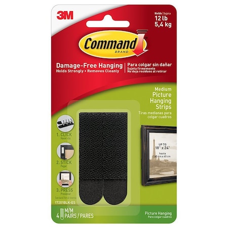Command Medium 3M-ES Black Picture Hanging Strips, 4PK 17201BLK