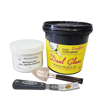 Sarco Putty GREY Dual Glaze Window Glazing Small Set. Includes: Quart Window Glazing Putty, Cup Whiting Powder SSSDGG