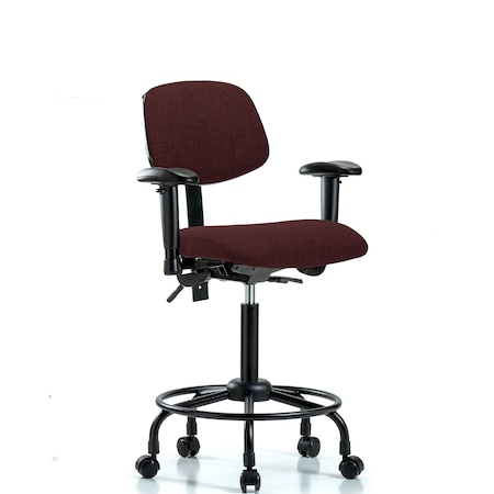 Blue Ridge Ergonomics Chair, Fabric, Med Bench, RT AA Casters, Bur, 6-Way Adjustable, 22" to 29" Height, Burgundy BR-FMBCH-RT-T0-A1-RC-F41
