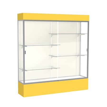 Ghent Lighted Floor Display Case 72x80x16, Plaque, Satin 3176PB-SN-GR