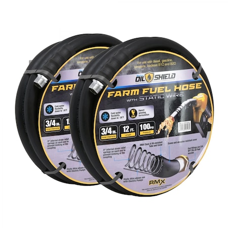 Oilshield BluBird 3/4in. X 12' Rubber Farm Fuel Transfer Hose with Static Wire, 2PK OSFH3412-2pk