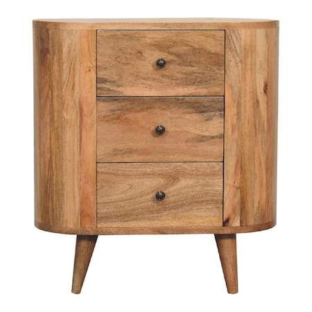 Homeroots 26in Oak Solid Wood Oval Accent Cabinet With Three Drawers 654262
